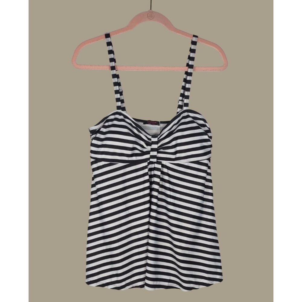 Avidlove Women's Black & White Sailor Striped Retro Look Tankini Top Size XL NWT